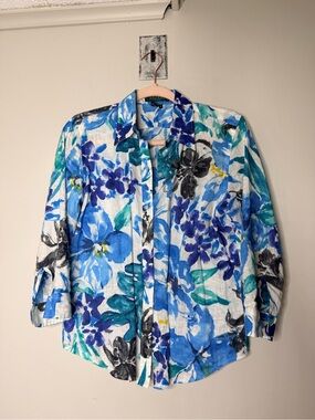 Lauren Ralph Lauren Blue & Aqua Floral Linen Shirt